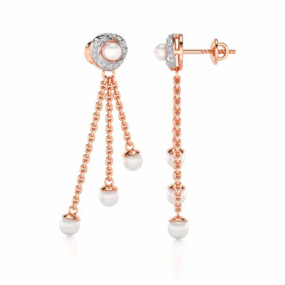Pearl Wheel Silver Dangler Earrings - Rose Gold - Image 4
