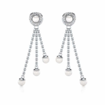 Pearl Wheel Silver Dangler Earrings - White Gold - Image 1