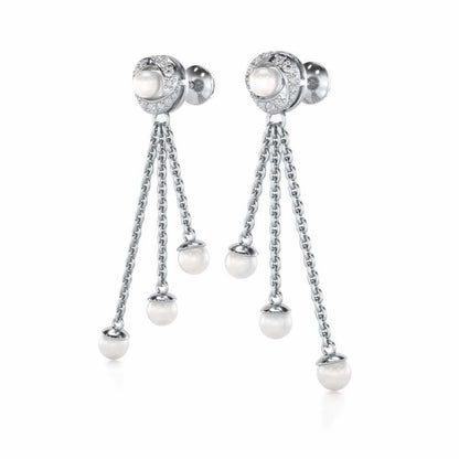 Pearl Wheel Silver Dangler Earrings - White Gold - Image 3