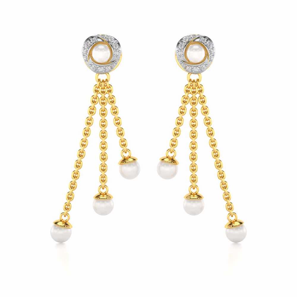 Pearl Wheel Silver Dangler Earrings - Yellow Gold - Image 1