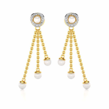 Pearl Wheel Silver Dangler Earrings - Yellow Gold - Image 1
