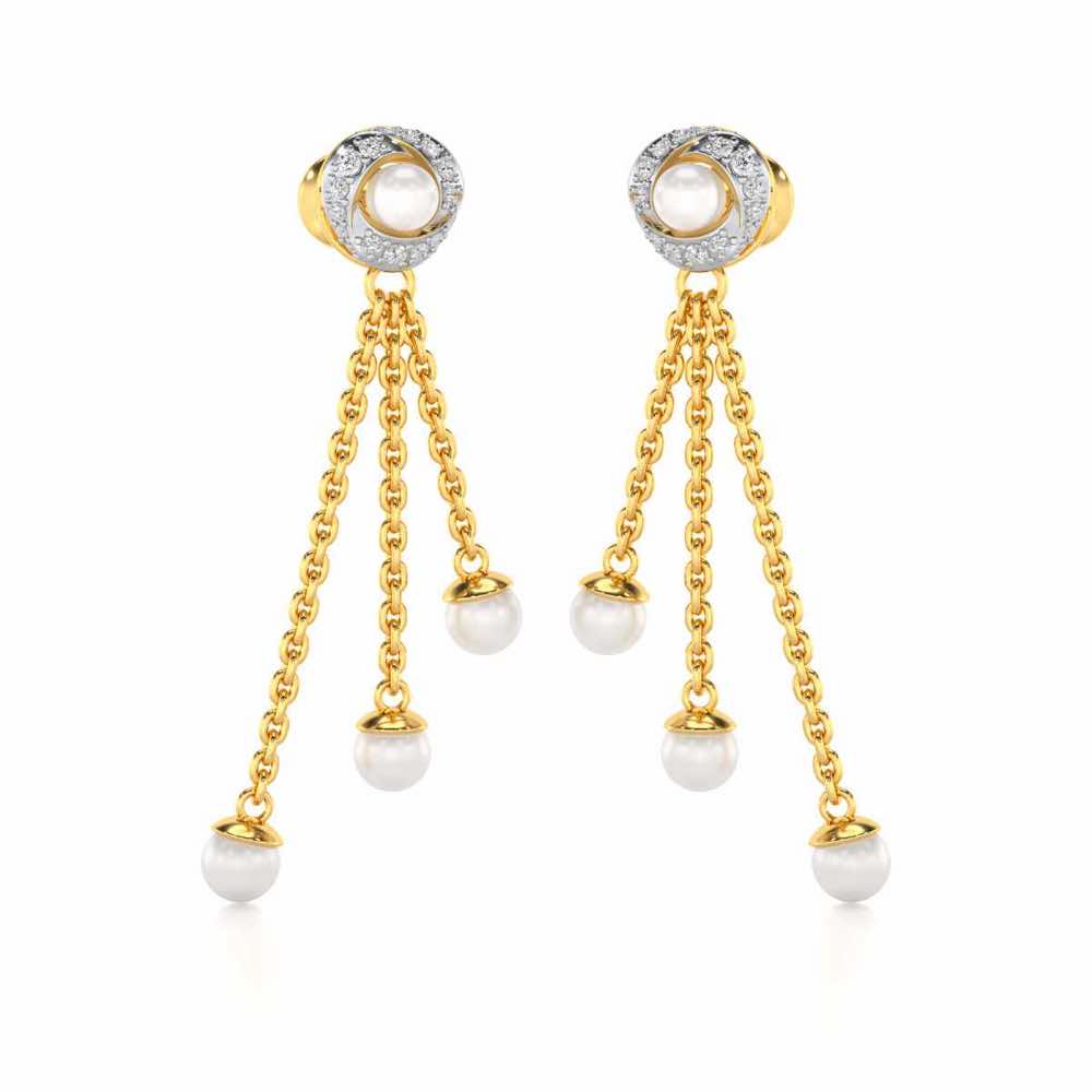 Pearl Wheel Silver Dangler Earrings - Yellow Gold - Image 2