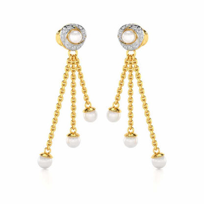 Pearl Wheel Silver Dangler Earrings - Yellow Gold - Image 2