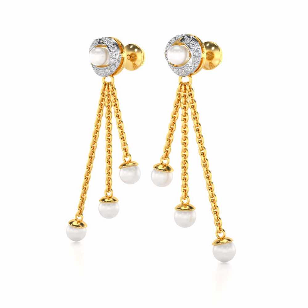 Pearl Wheel Silver Dangler Earrings - Yellow Gold - Image 3