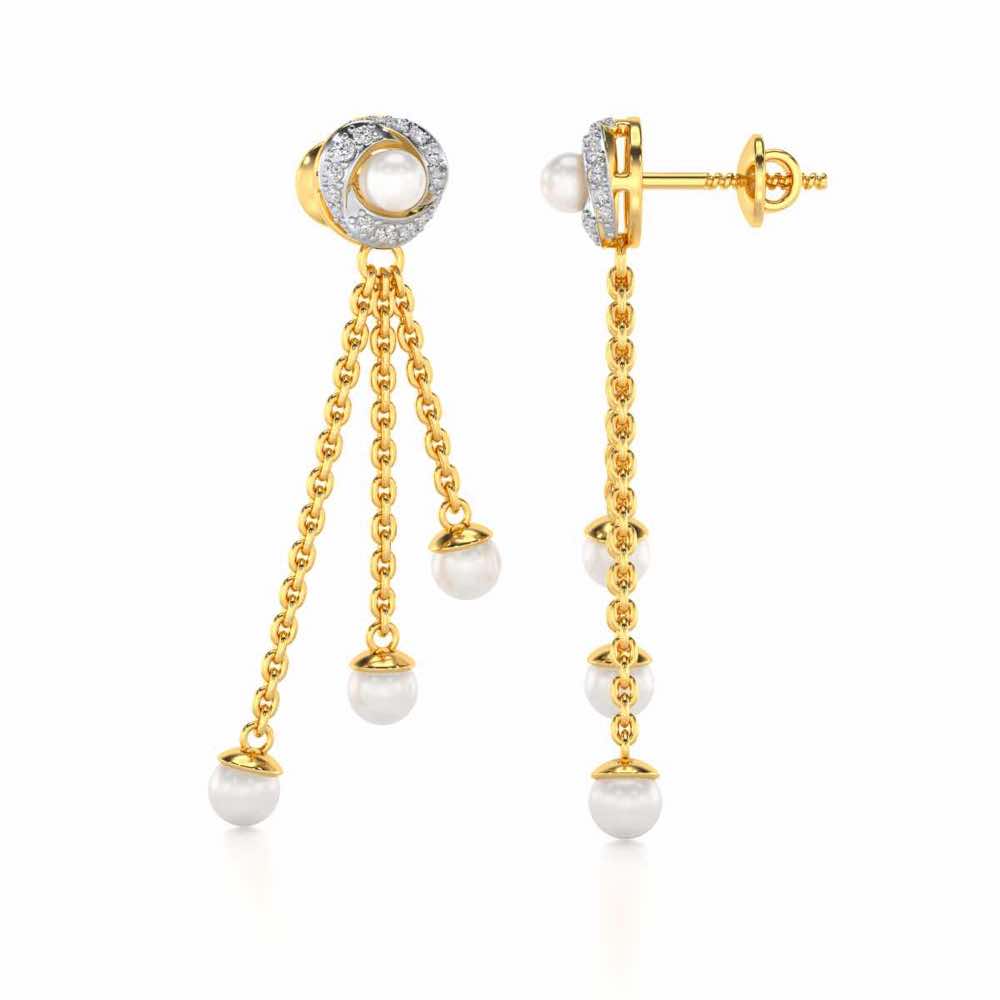 Pearl Wheel Silver Dangler Earrings - Yellow Gold - Image 4
