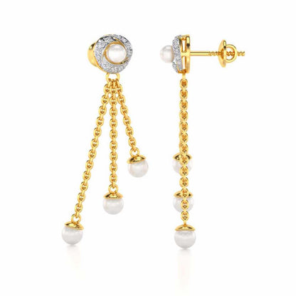 Pearl Wheel Silver Dangler Earrings - Yellow Gold - Image 4