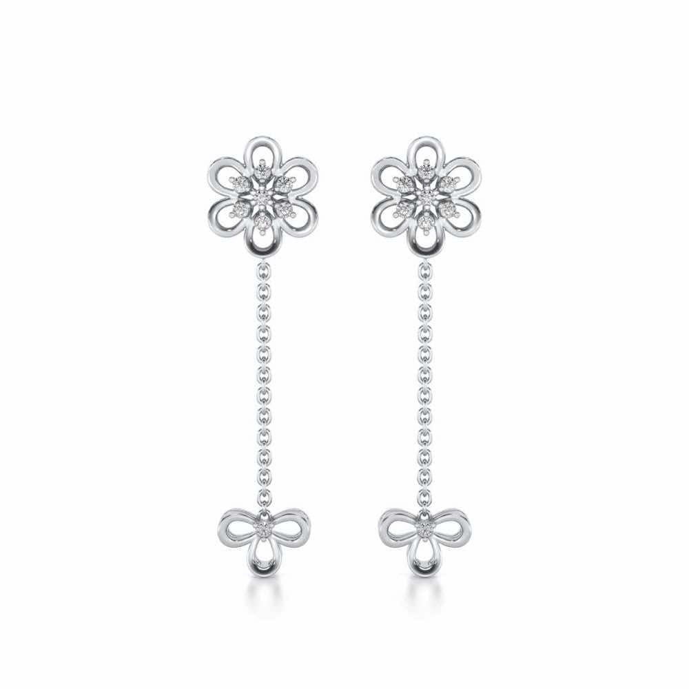 Petal Flower Silver Earrings - White Gold - Image 1