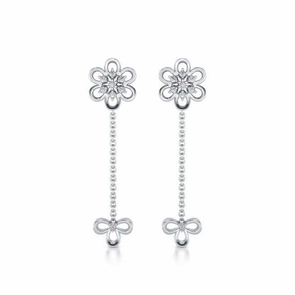 Petal Flower Silver Earrings - White Gold - Image 1