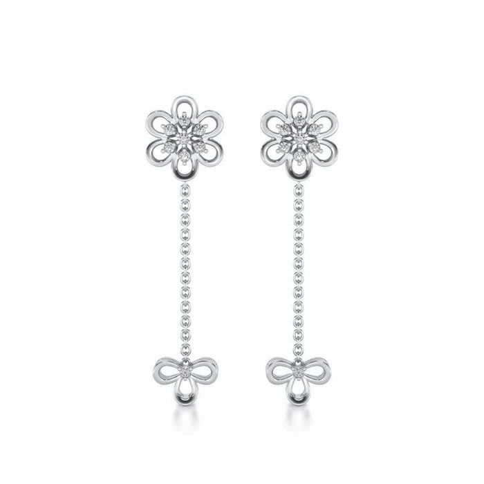 Petal Flower Silver Earrings - White Gold - Image 1