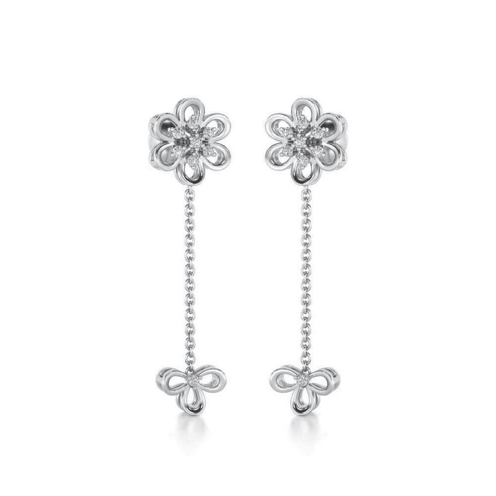 Petal Flower Silver Earrings - White Gold - Image 2
