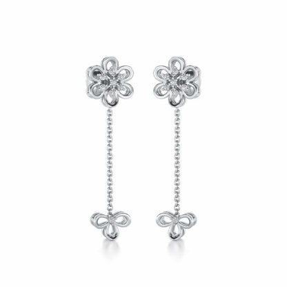 Petal Flower Silver Earrings - White Gold - Image 2