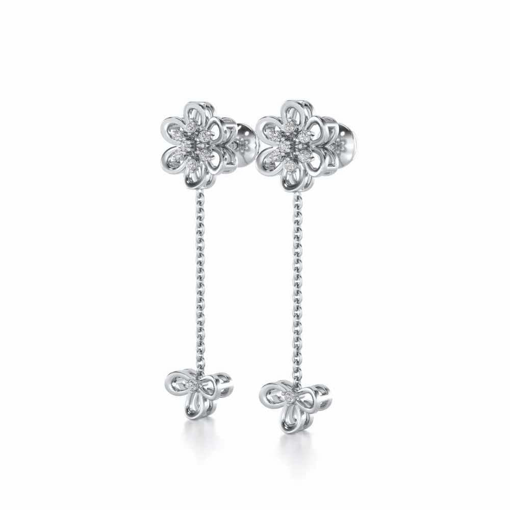 Petal Flower Silver Earrings - White Gold - Image 3