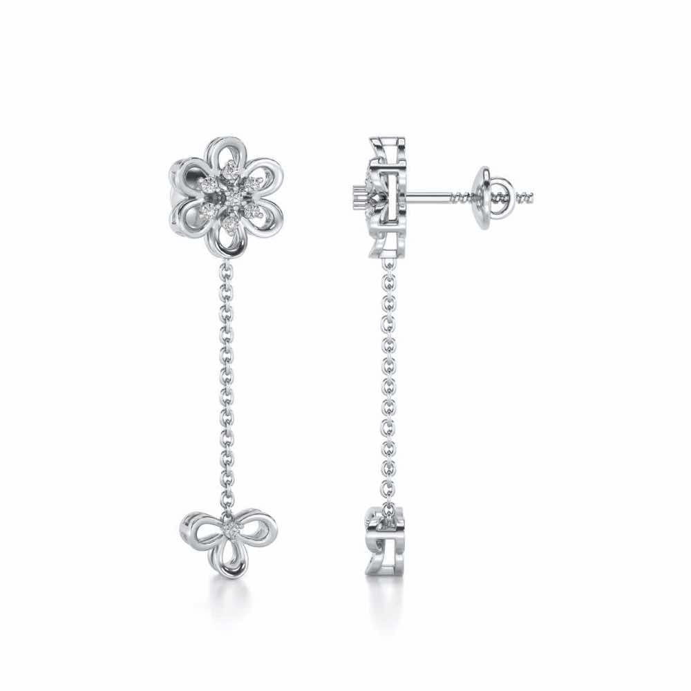 Petal Flower Silver Earrings - White Gold - Image 4