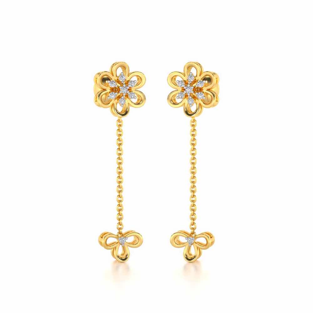 Petal Flower Silver Earrings - Yellow Gold - Image 2