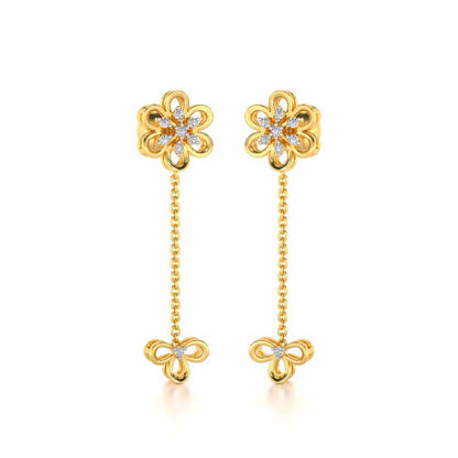 Petal Flower Silver Earrings - Yellow Gold - Image 2