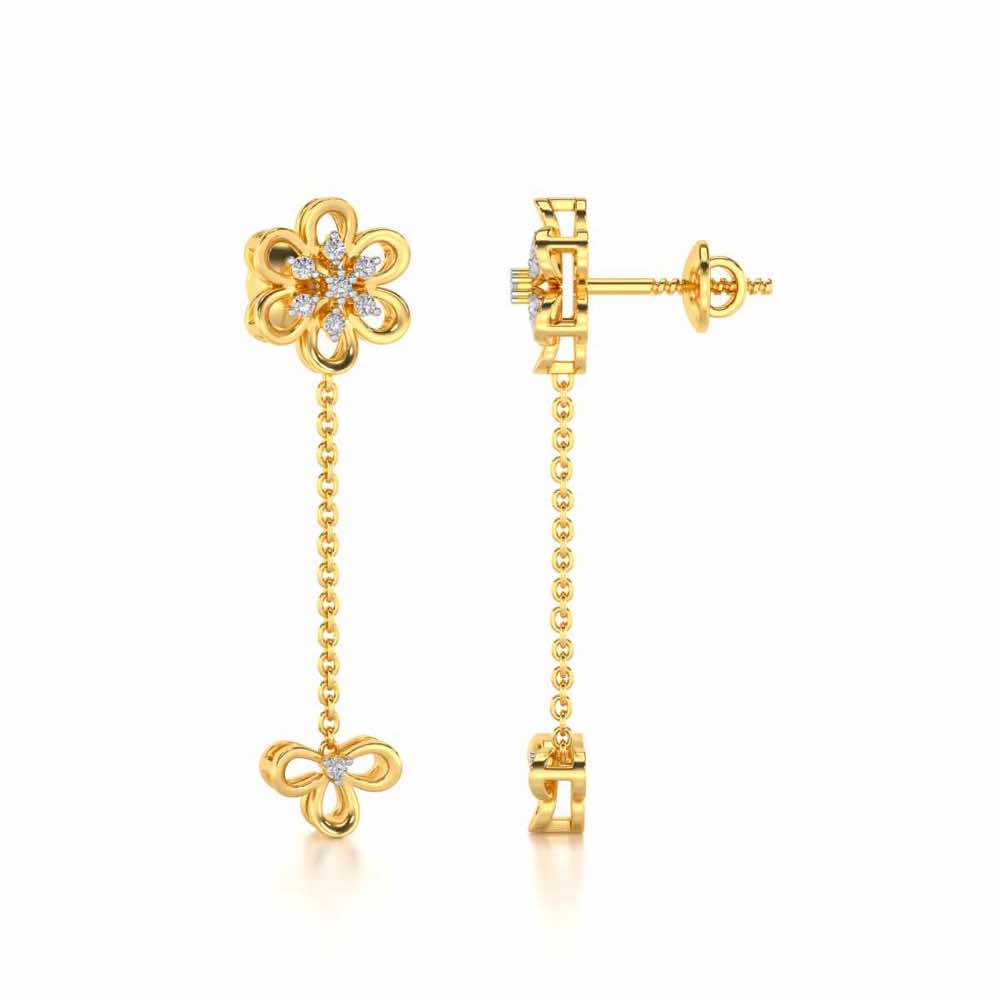 Petal Flower Silver Earrings - Yellow Gold - Image 4