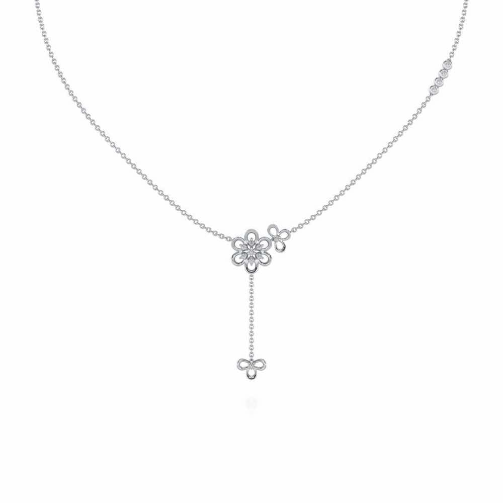 Petal Flower Silver Necklace - White Gold - Image 2
