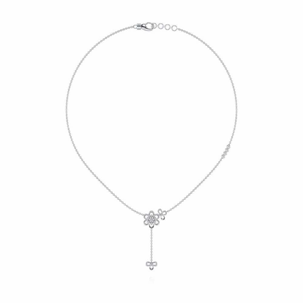 Petal Flower Silver Necklace - White Gold - Image 3