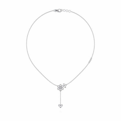 Petal Flower Silver Necklace - White Gold - Image 3