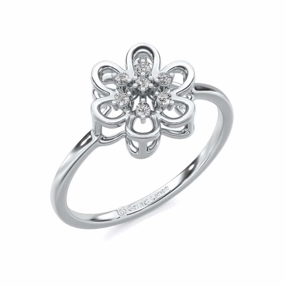 Petal Flower Silver Ring - White Gold - Image 1