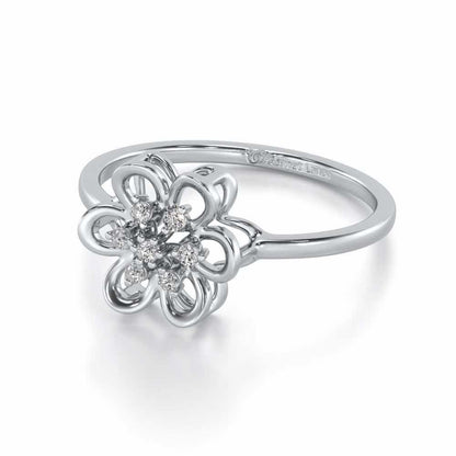Petal Flower Silver Ring - White Gold - Image 3
