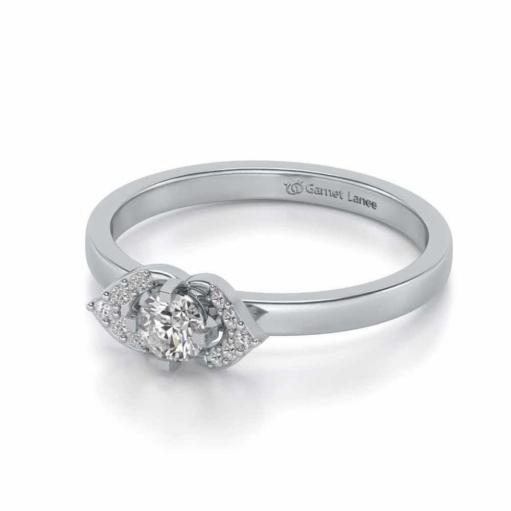 Petaled Solitaire Silver Ring - White Gold - Image 2