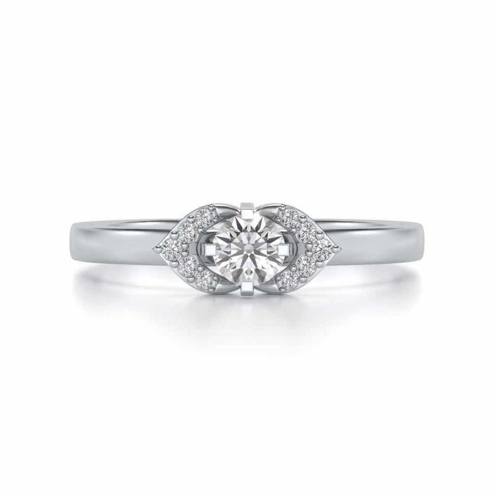 Petaled Solitaire Silver Ring - White Gold - Image 4