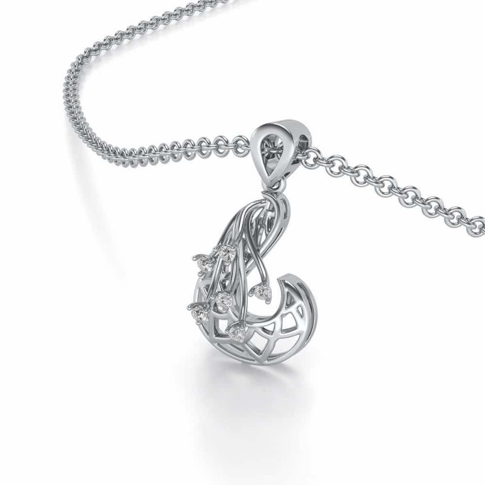 Phoenix Silver Pendant Earrings Set - White Gold - Image 1