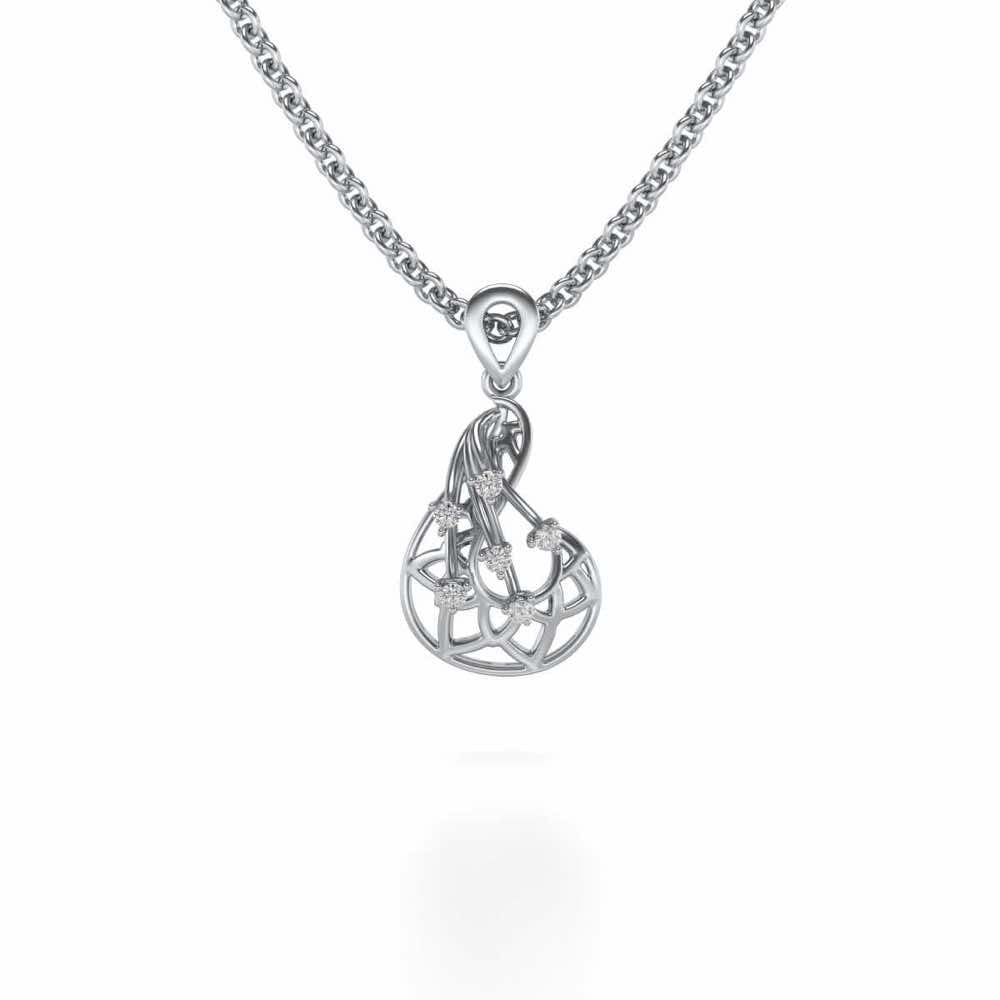 Phoenix Silver Pendant Earrings Set - White Gold - Image 2