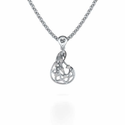 Phoenix Silver Pendant Earrings Set - White Gold - Image 2