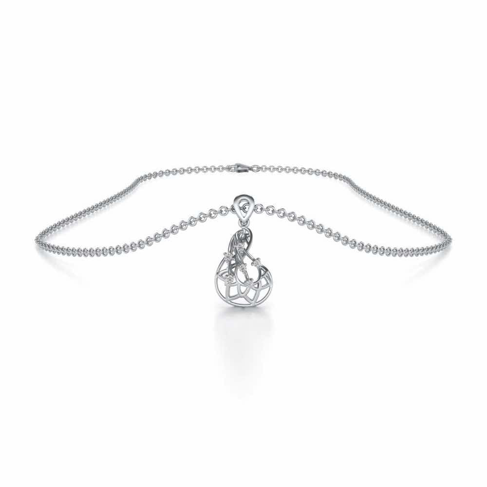 Phoenix Silver Pendant Earrings Set - White Gold - Image 3