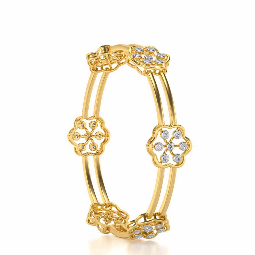 Phool Silver Bangles - Yellow Gold - Image 3