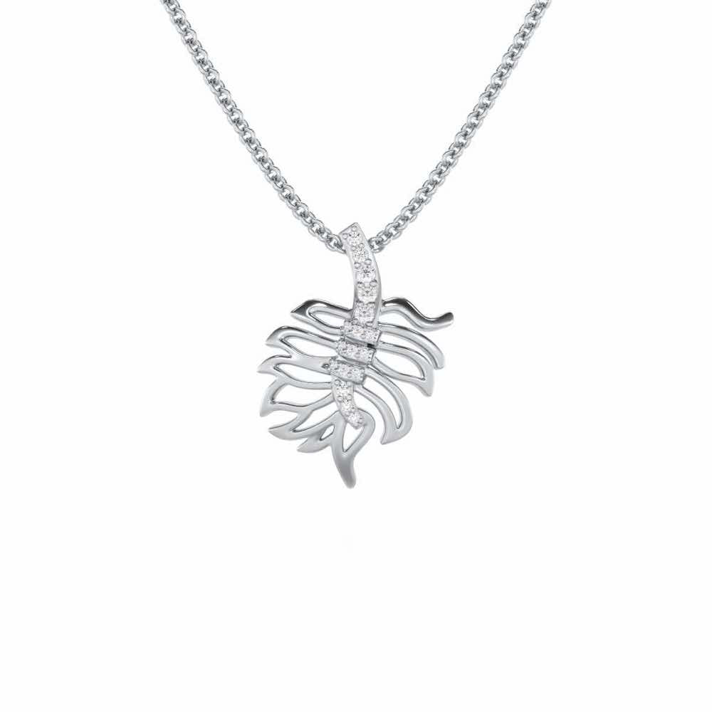Pinnacle Leaf Silver Pendant - White Gold - Image 1