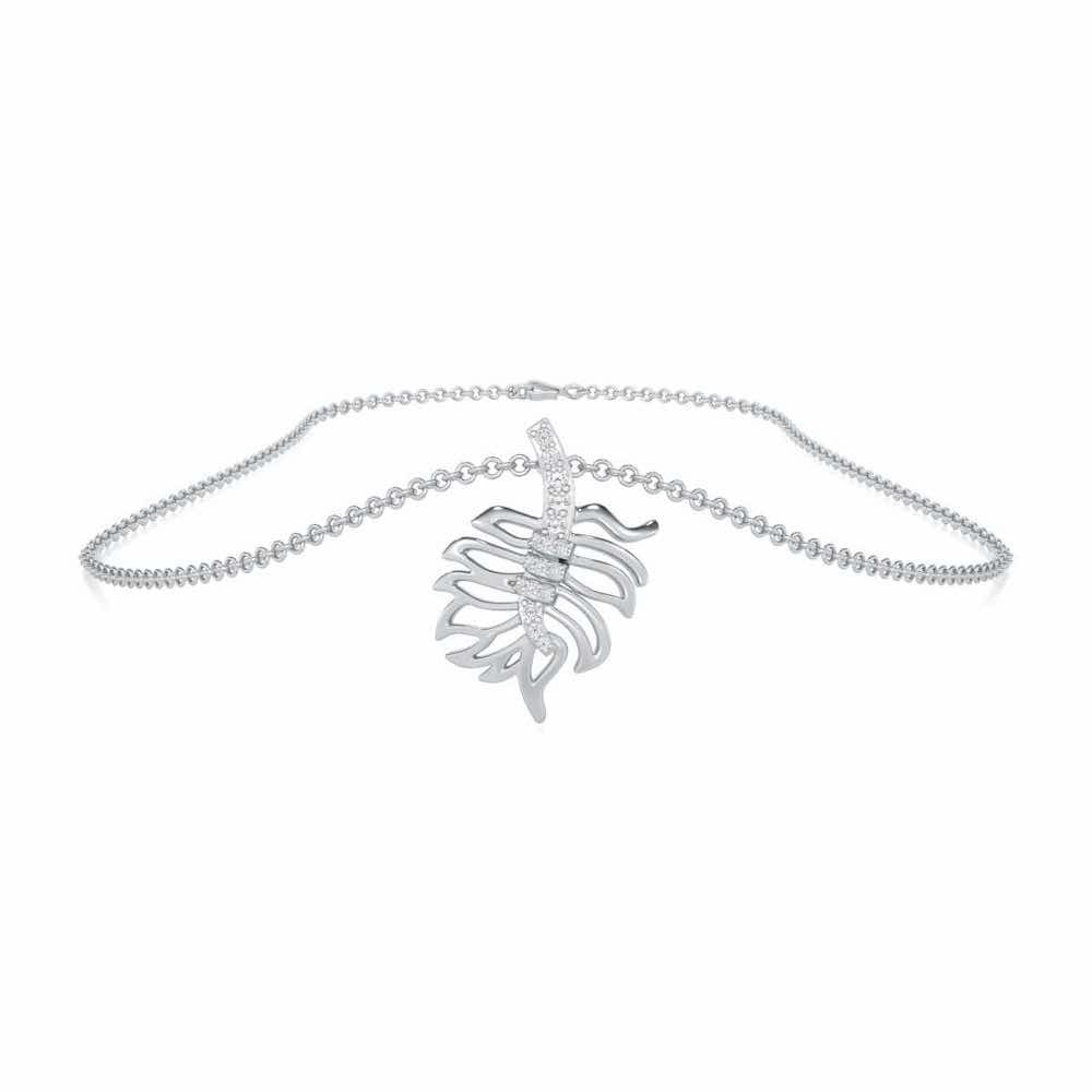 Pinnacle Leaf Silver Pendant - White Gold - Image 3