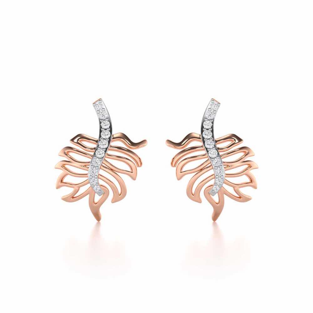Pinnacle Leaf Silver Stud Earrings - Rose Gold - Image 1