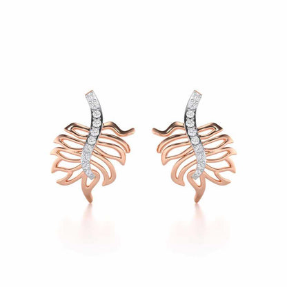 Pinnacle Leaf Silver Stud Earrings - Rose Gold - Image 1