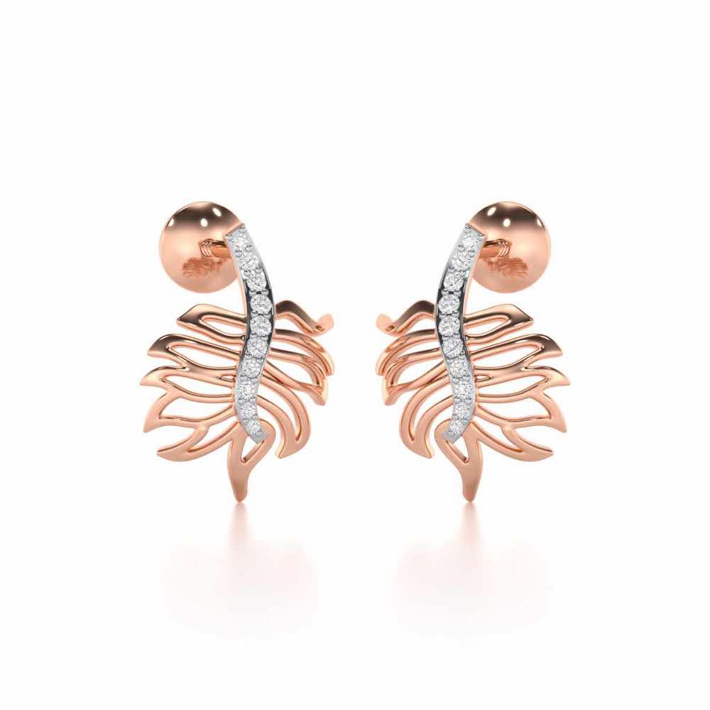 Pinnacle Leaf Silver Stud Earrings - Rose Gold - Image 2