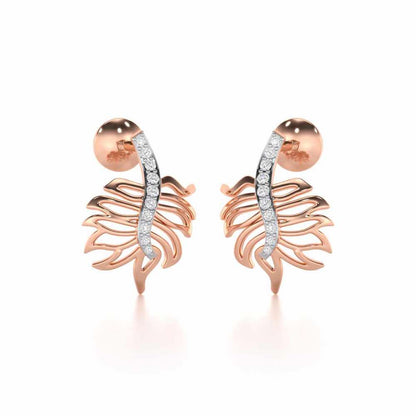 Pinnacle Leaf Silver Stud Earrings - Rose Gold - Image 2
