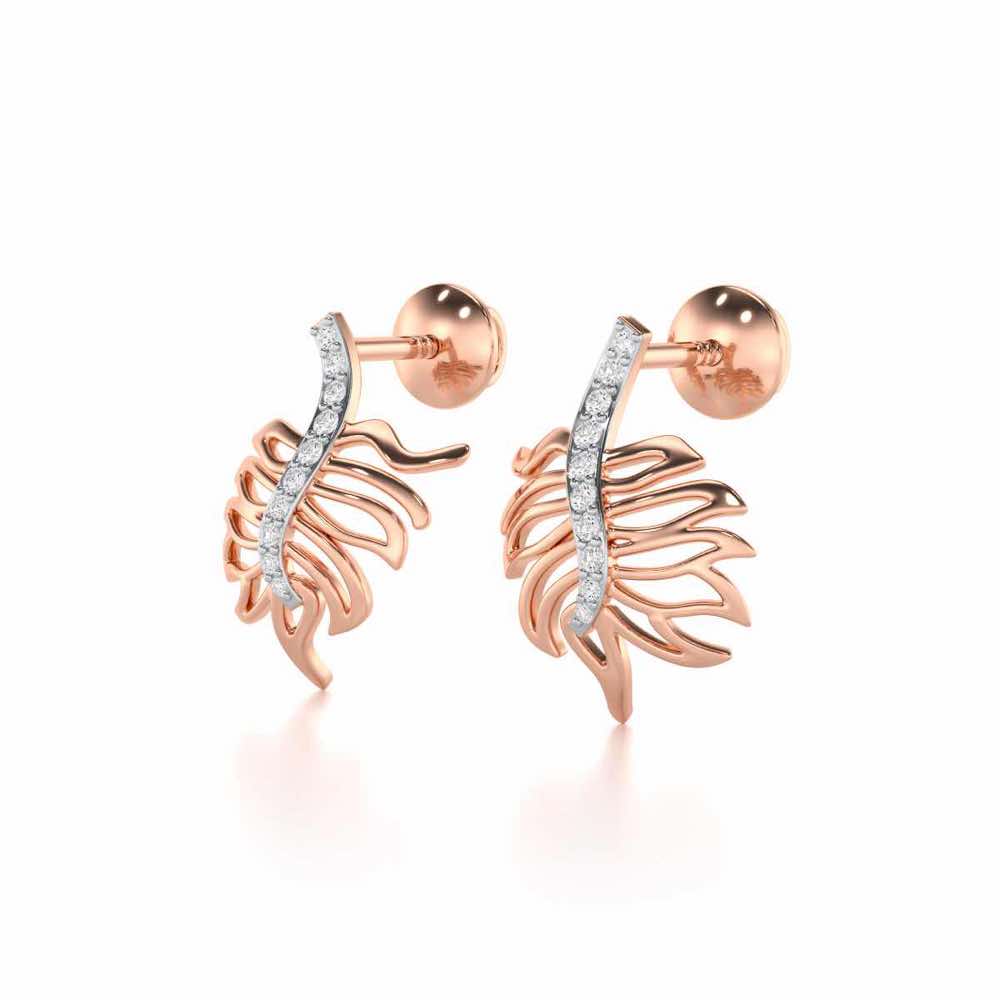 Pinnacle Leaf Silver Stud Earrings - Rose Gold - Image 3