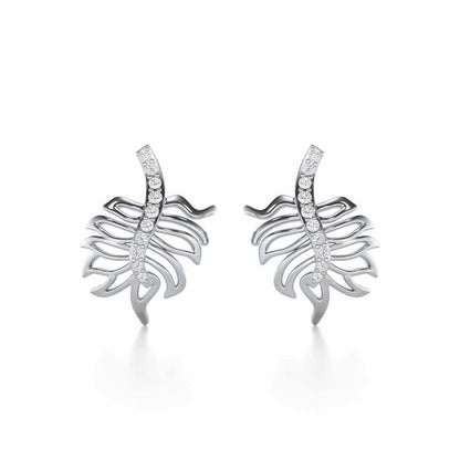 Pinnacle Leaf Silver Stud Earrings - White Gold - Image 1