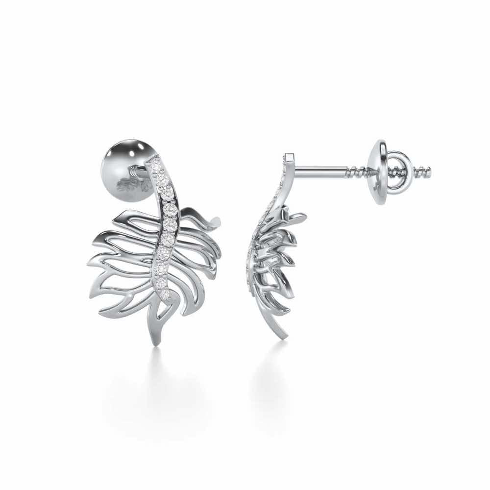 Pinnacle Leaf Silver Stud Earrings - White Gold - Image 4