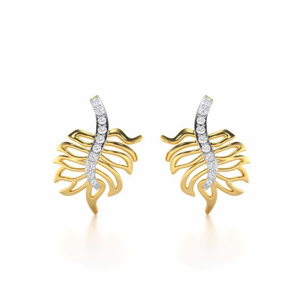 Pinnacle Leaf Silver Stud Earrings - Yellow Gold - Image 1