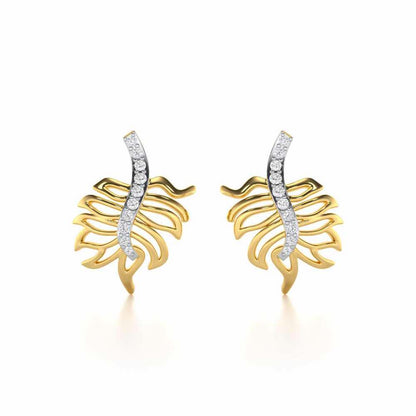 Pinnacle Leaf Silver Stud Earrings - Yellow Gold - Image 1