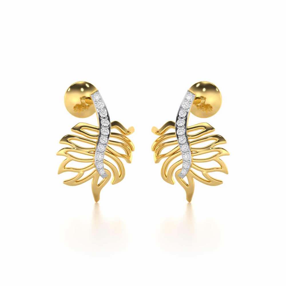 Pinnacle Leaf Silver Stud Earrings - Yellow Gold - Image 2