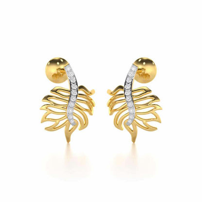 Pinnacle Leaf Silver Stud Earrings - Yellow Gold - Image 2