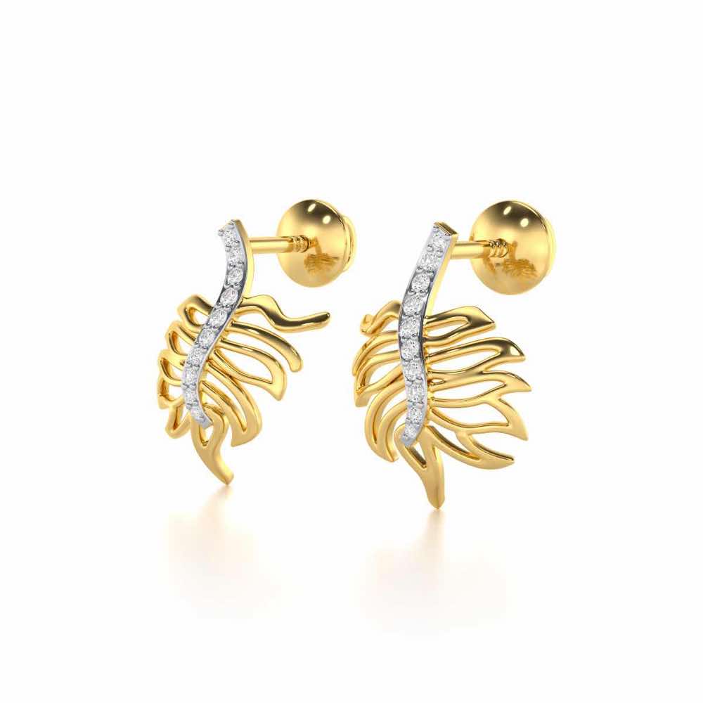 Pinnacle Leaf Silver Stud Earrings - Yellow Gold - Image 3