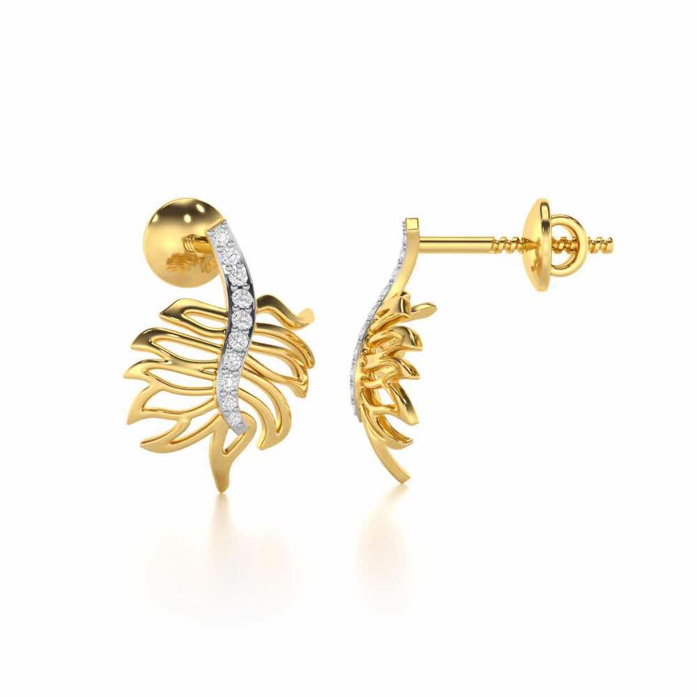 Pinnacle Leaf Silver Stud Earrings - Yellow Gold - Image 4