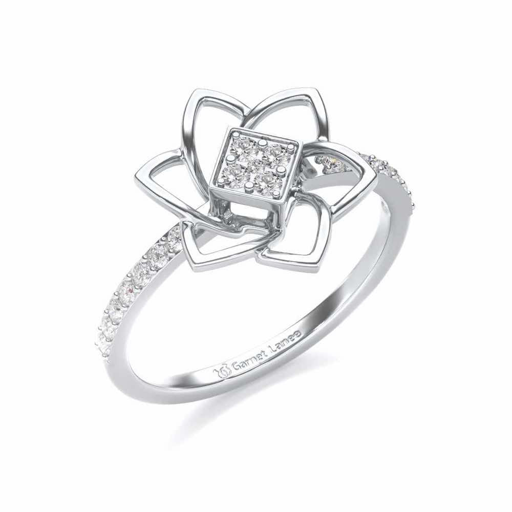 Pinwheel Flower Silver Ring - White Gold - Image 1