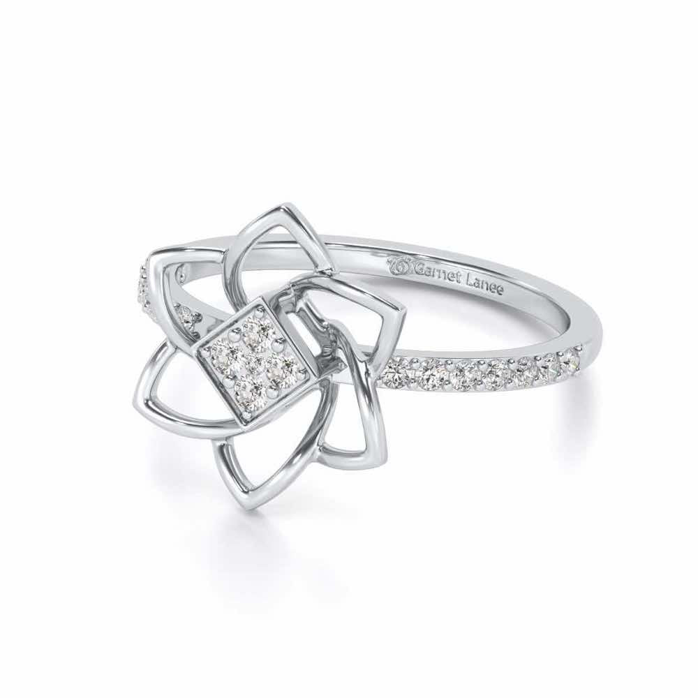Pinwheel Flower Silver Ring - White Gold - Image 2