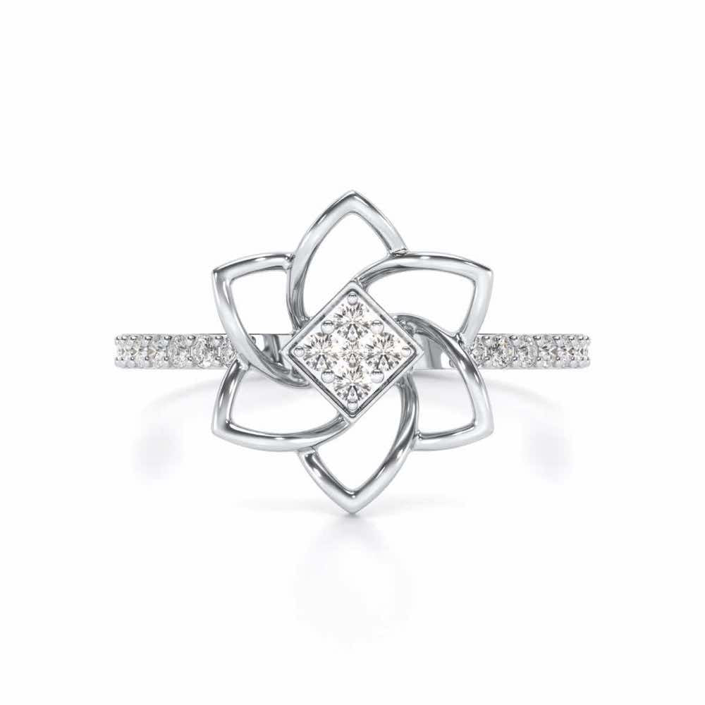 Pinwheel Flower Silver Ring - White Gold - Image 4